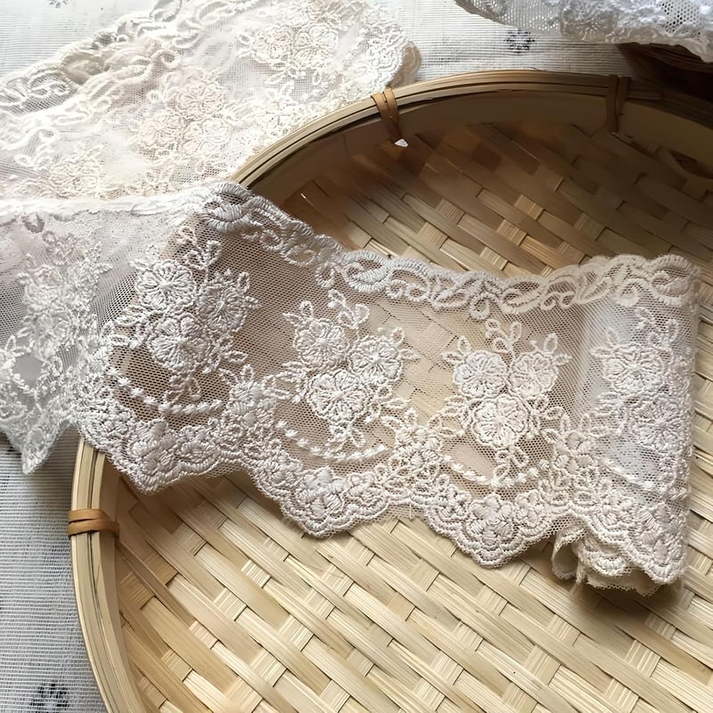 Sourcemall Lace Trim Ribbon, Delicate Crown Ribbon for Crafts Sewing and Bridal Wedding Dress Applique Decorations, 3.3inch Width 5 Yards/Lot (Beige) - Image 1